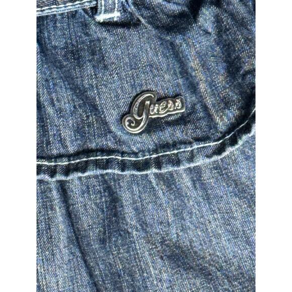 Y2K Baby Guess Denim Dress Girls Sz 24M Tiered Ruffle Puff Sleeve Belt Western - Picture 4 of 8